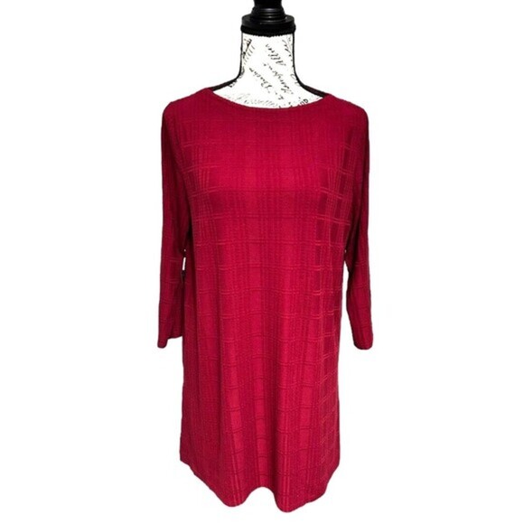 J. Jill M Wearever Collection Red Textured Knit Tunic Dress Minimalist Academia - Picture 1 of 11